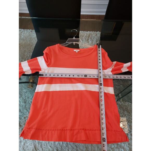 Crown & Ivy Women's Orange & White Cotton Round Neck Long Sleeve Top Blouse M - Picture 8 of 13